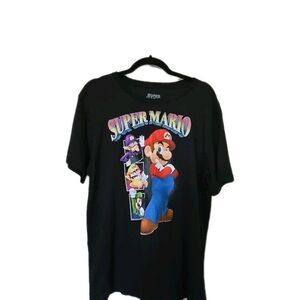 Super Mario Bros Nintendo Luigi Waluigi Graphics Black T-Shirt Men 2X 50/52